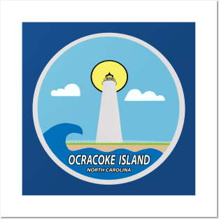 OCRACOKE LIGHTHOUSE WITH SUN Posters and Art